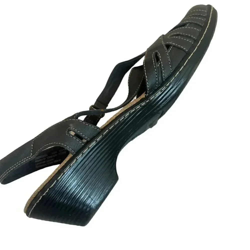 Clarks Black/Blue Slingback Mary Jane Shoes - Leather, Comfortable, Size 10